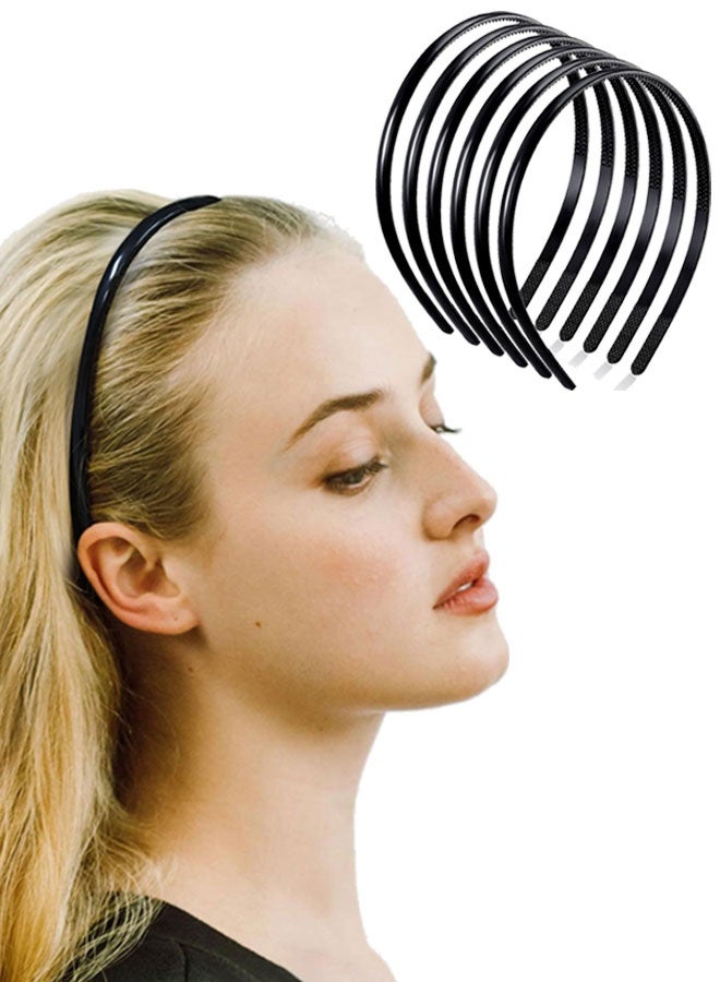 هوتو 6 قطع بلاستيك الرأس مع الأسنان، الموضة رقيقة DIY الشعر الفرقات غير انزلاق (أسود) - Image 1